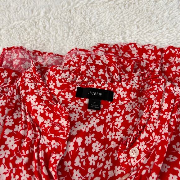 J. Crew Hadid Shirt Dress Large Tossed Bouquet Print Red White Floral Romantic - Picture 5 of 6
